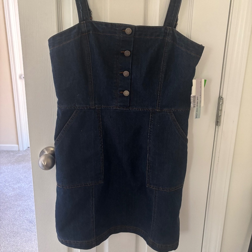 Tinseltown Denim Overall Jumper Women’s Large Dark Wash NWT Adjustable